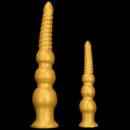 9.44in 13.38in Gold Silicone Pointed Thread Long Large Soft Dildo