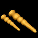 9.44in 13.38in Gold Silicone Pointed Thread Long Large Soft Dildo