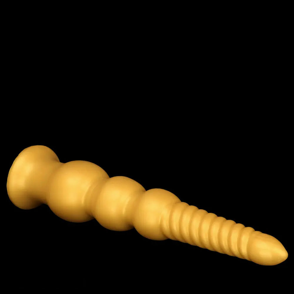 9.44in 13.38in Gold Silicone Pointed Thread Long Large Soft Dildo