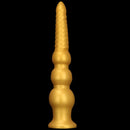 9.44in 13.38in Gold Silicone Pointed Thread Long Large Soft Dildo