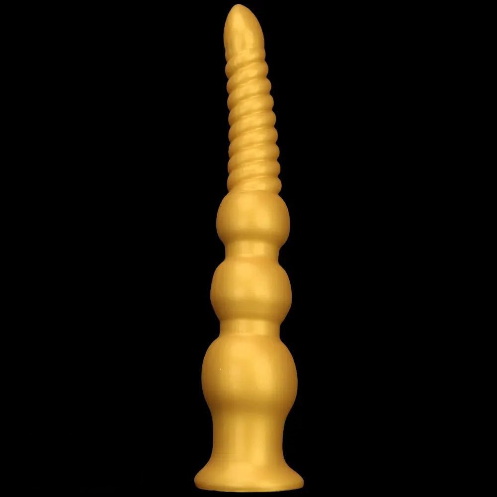 9.44in 13.38in Gold Silicone Pointed Thread Long Large Soft Dildo