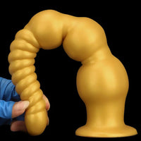 9.44in 13.38in Gold Silicone Pointed Thread Long Large Soft Dildo