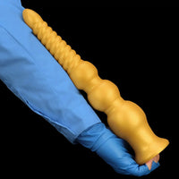 9.44in 13.38in Gold Silicone Pointed Thread Long Large Soft Dildo