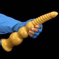 9.44in 13.38in Gold Silicone Pointed Thread Long Large Soft Dildo