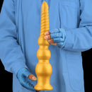 9.44in 13.38in Gold Silicone Pointed Thread Long Large Soft Dildo