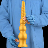 9.44in 13.38in Gold Silicone Pointed Thread Long Large Soft Dildo