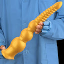 9.44in 13.38in Gold Silicone Pointed Thread Long Large Soft Dildo