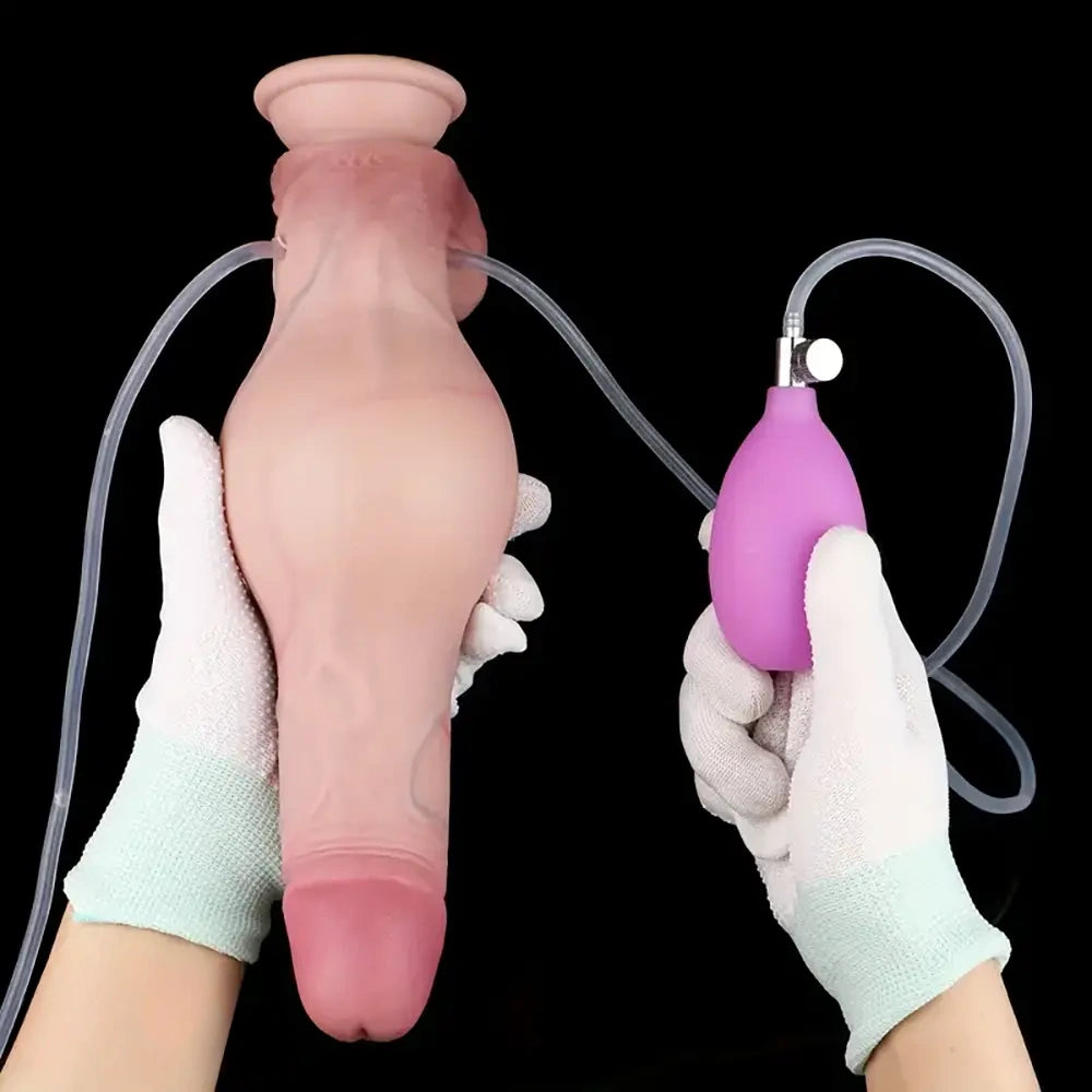 9.44in Realistic Dildo Inflatable Ejaculating Penis Huge Knot Massager
