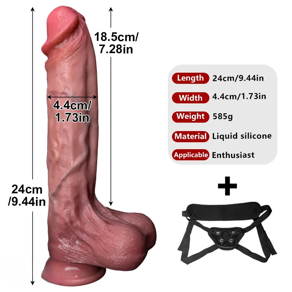 9.44in Realistic Silicone Big Strapon Dildo Soft Real Adult Male Female Toy