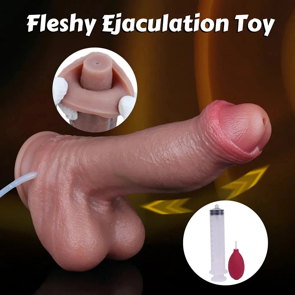 9.44in Realistic Uncut Ejaculating Soft Strap on Dildo Real Touch Sex Toy