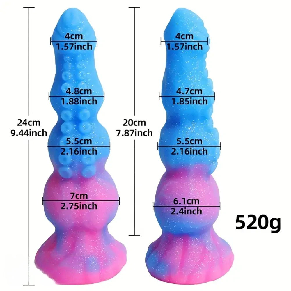 9.44in Starry Night Light Tentacle Anal Plug Liquid Silicone Large Dildo
