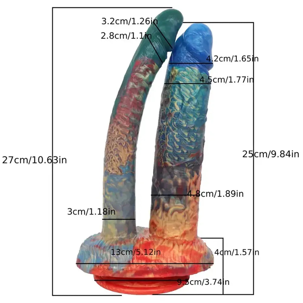 9.45in 10.63in Colorful Silicone Big U-shaped Double-headed Monster Dildo