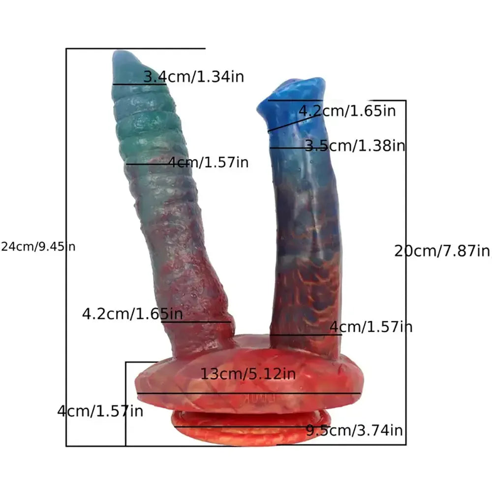 9.45in 10.63in Colorful Silicone Big U-shaped Double-headed Monster Dildo