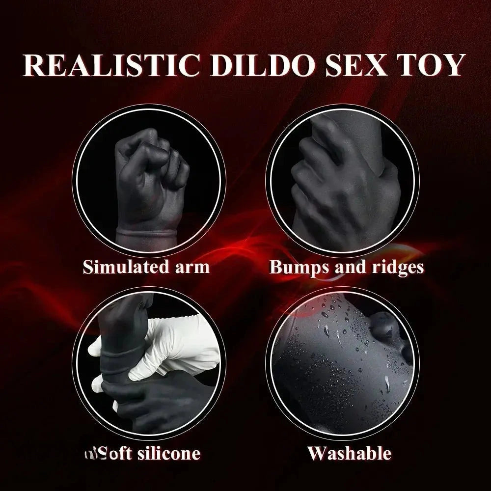 9.45in 12.2in 14.76in Huge Black Fist Hands Wide Anal Dildo Expander
