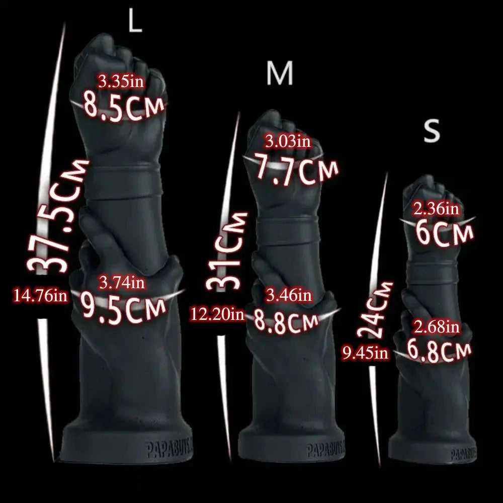 9.45in 12.2in 14.76in Huge Black Fist Hands Wide Anal Dildo Expander