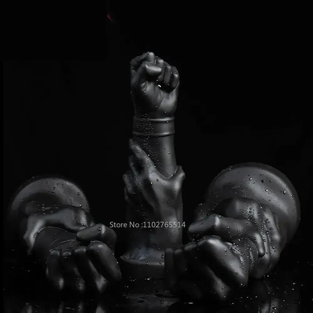 9.45in 12.2in 14.76in Huge Black Fist Hands Wide Anal Dildo Expander