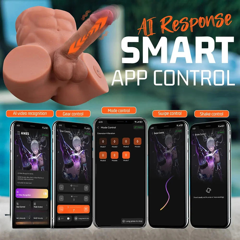 9.45in Exclusive Smart App AI Soft Real Skin Thrusting Vibrating Torso Dildo