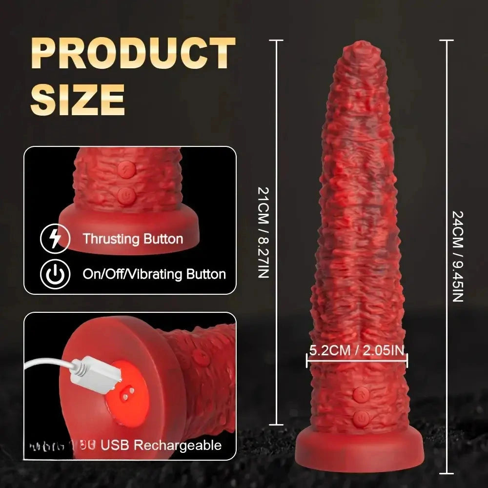 9.45in Monster Soft Liquid Silicone G-Spot 10 Vibrating 3 Thrust Modes Dildo