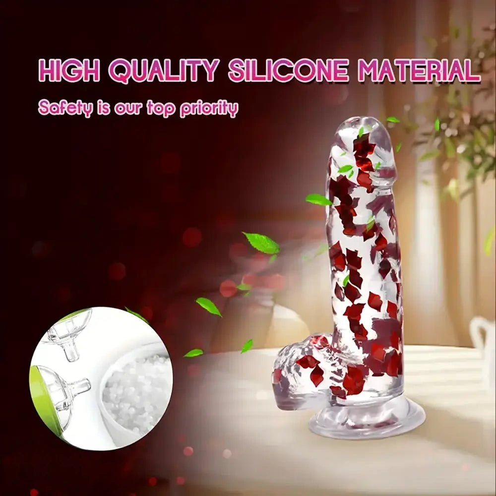 9.45in Realistic TPE Confetti Dildo Flexible Hands-Free Sex Toy