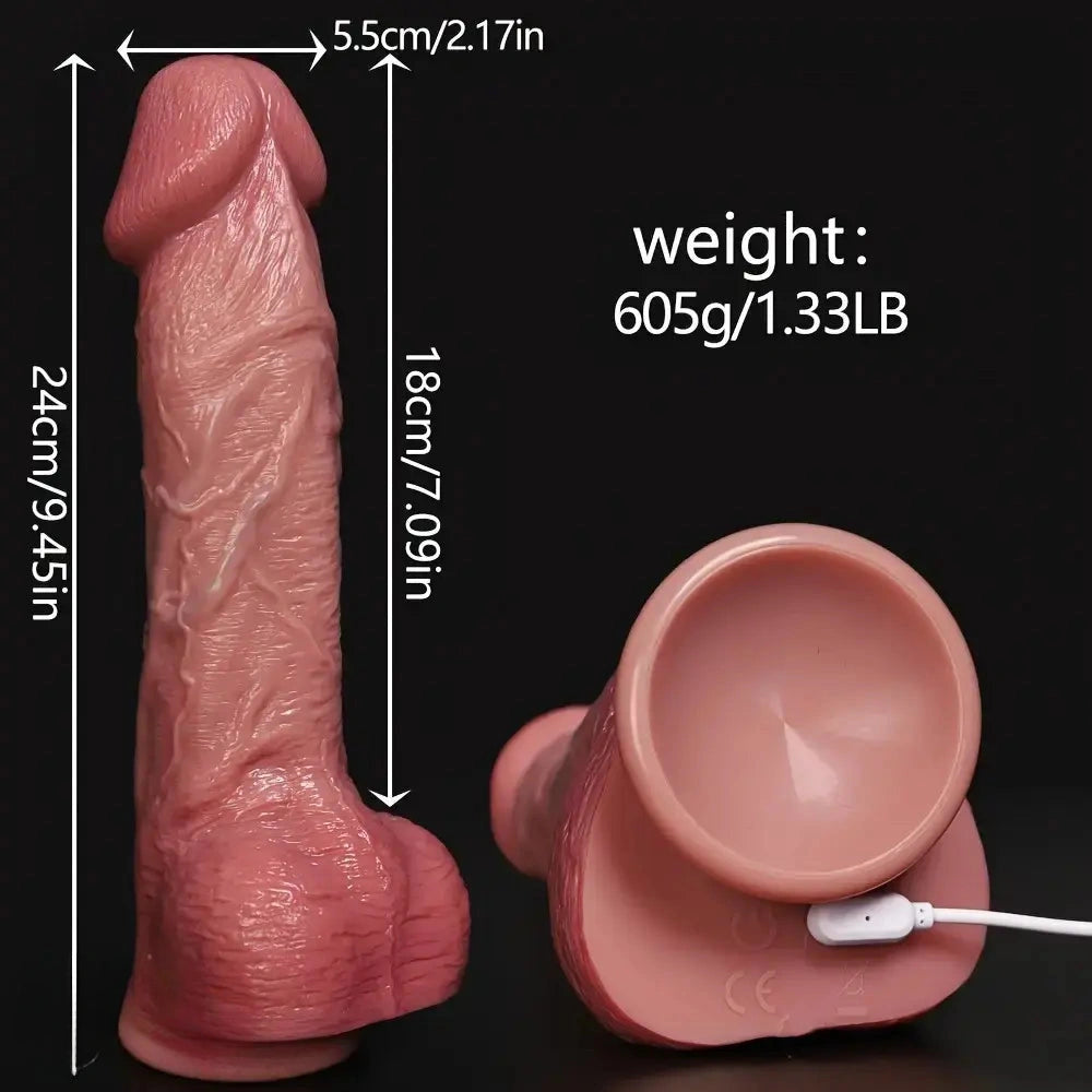 9.45in Telescopic Heating Vibrating Multi-Functional Silicone Auto Dildo