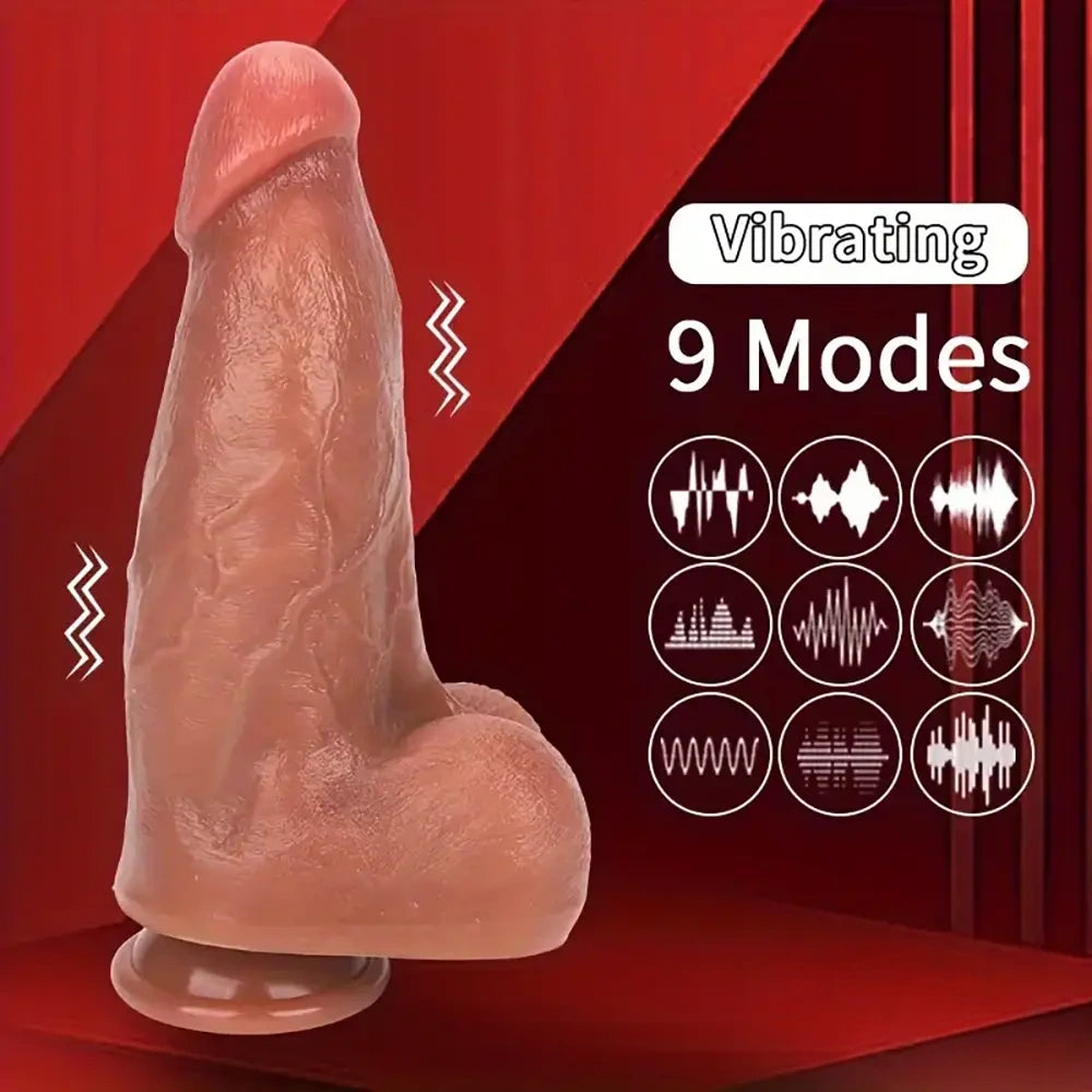 9.45in Ten Modes Thrusting Vibrating Heating Silicone Remote Control Dildo