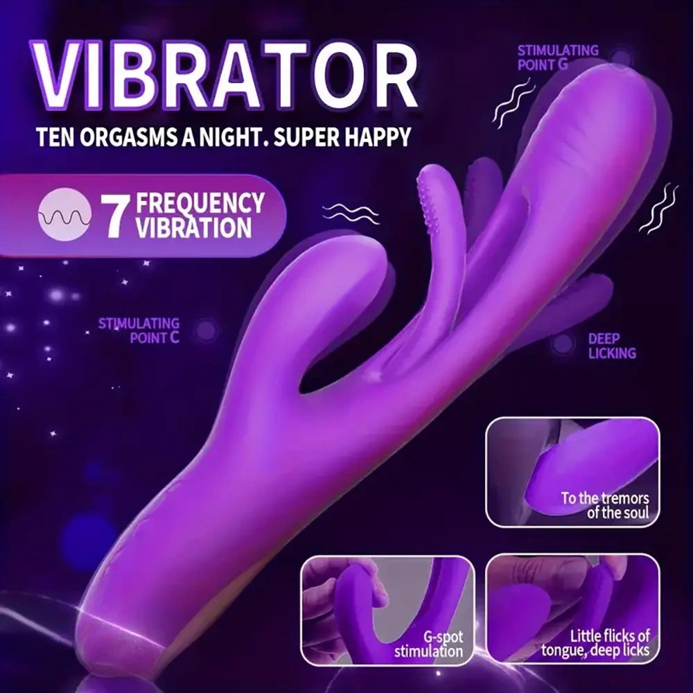 9.45in Triple Ends Double Layer Silicone Soft Vibrating Automatic Dildo