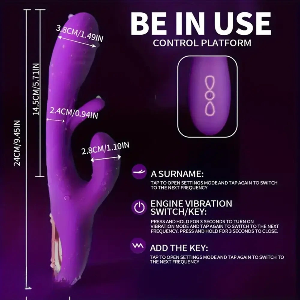 9.45in Triple Ends Double Layer Silicone Soft Vibrating Automatic Dildo