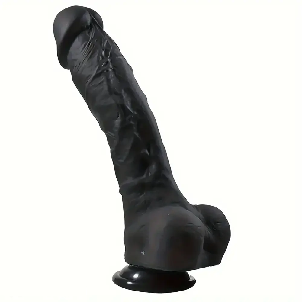 9.4in Realistic Texture Solid Black Silicone Soft Big Dildo For Anus