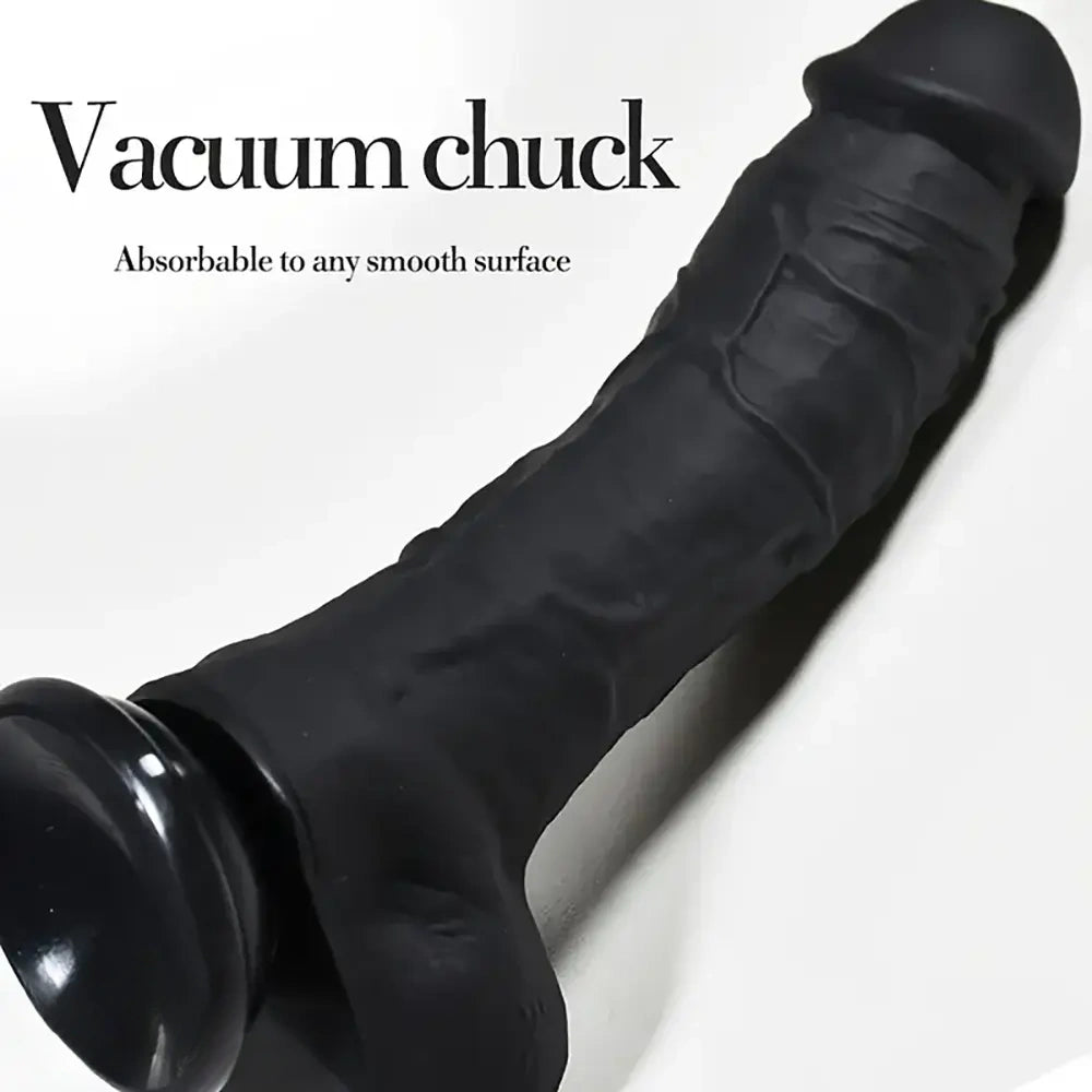 9.4in Realistic Texture Solid Black Silicone Soft Big Dildo For Anus