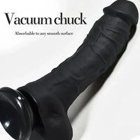 9.4in Realistic Texture Solid Black Silicone Soft Big Dildo For Anus