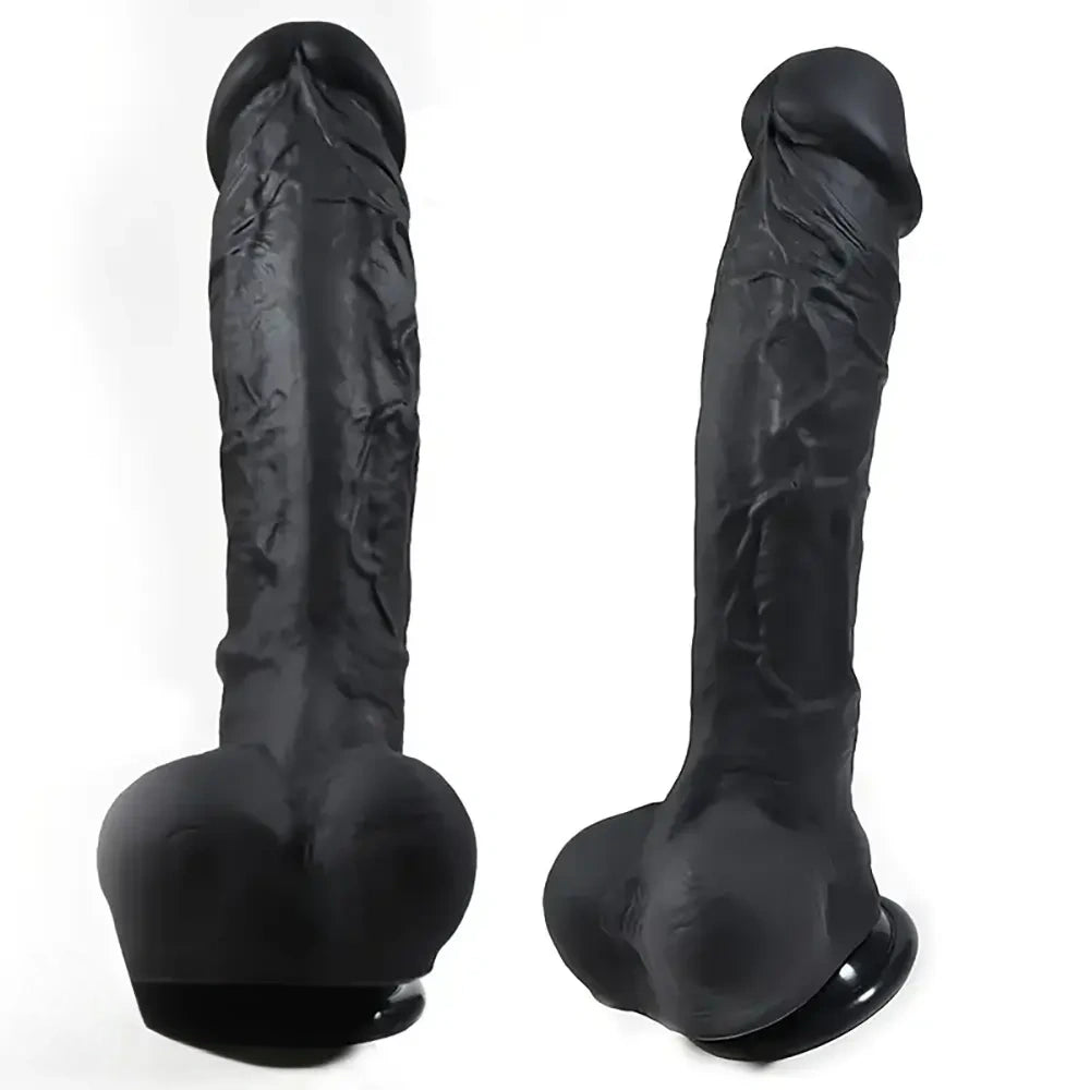 9.4in Realistic Texture Solid Black Silicone Soft Big Dildo For Anus