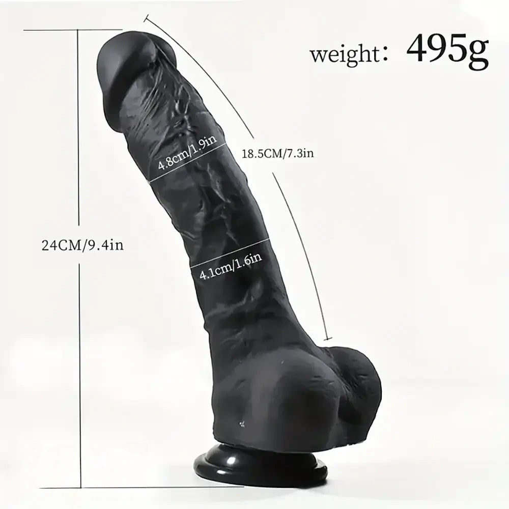 9.4in Realistic Texture Solid Black Silicone Soft Big Dildo For Anus