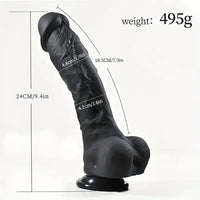 9.4in Realistic Texture Solid Black Silicone Soft Big Dildo For Anus