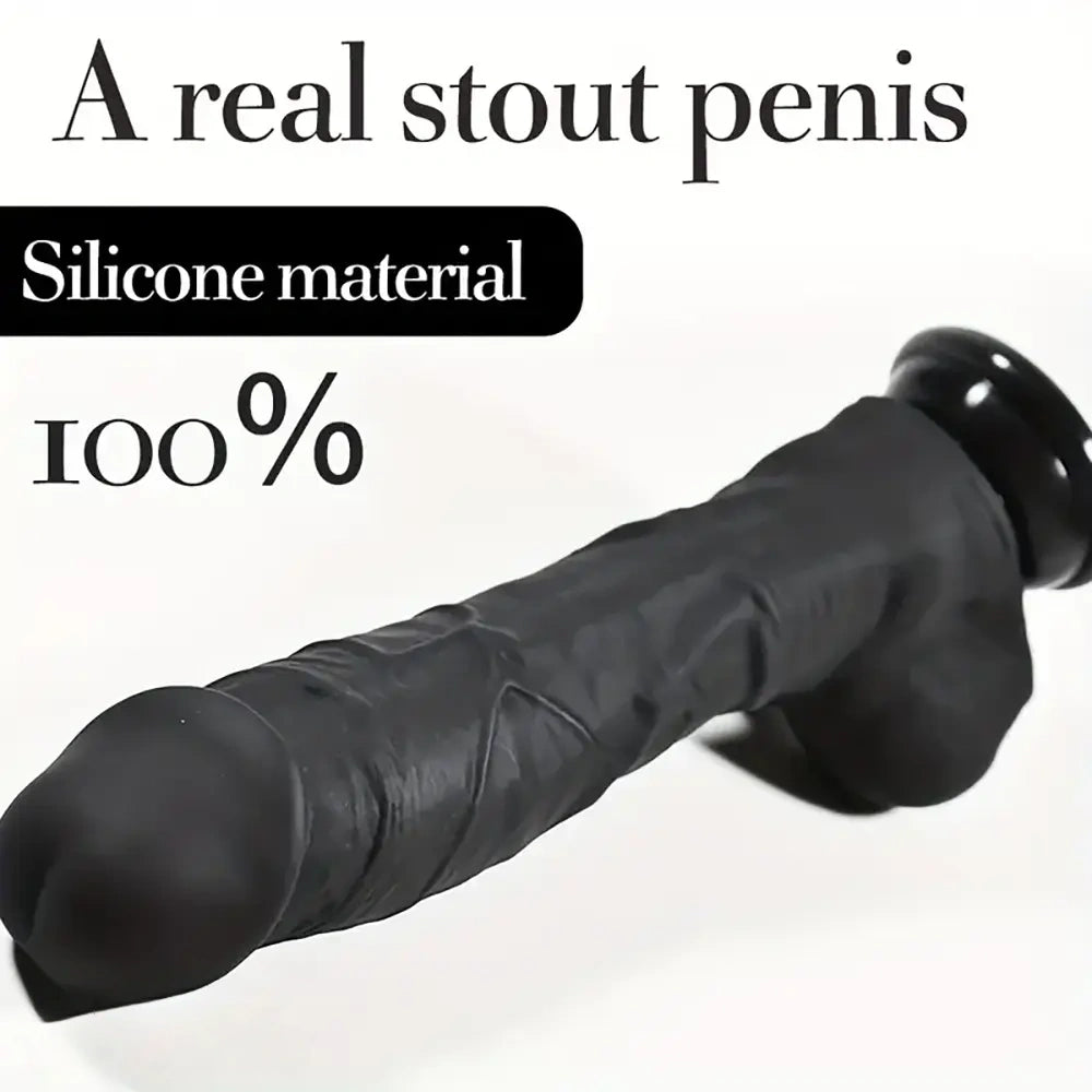9.4in Realistic Texture Solid Black Silicone Soft Big Dildo For Anus