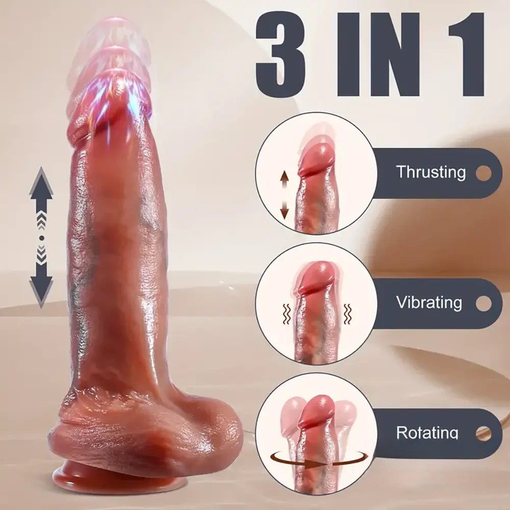 9.4in Silicone Thrusting Vibrating Rotating Heating Remote Control Dildo