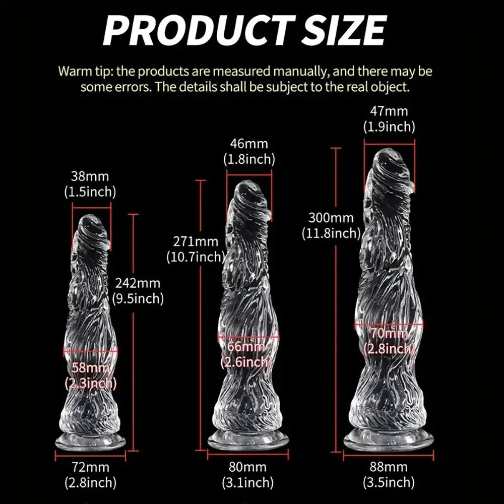 9.5in 10.7in 11.8in Clear Crystal Huge Animal Dildo For Love Sex Toy