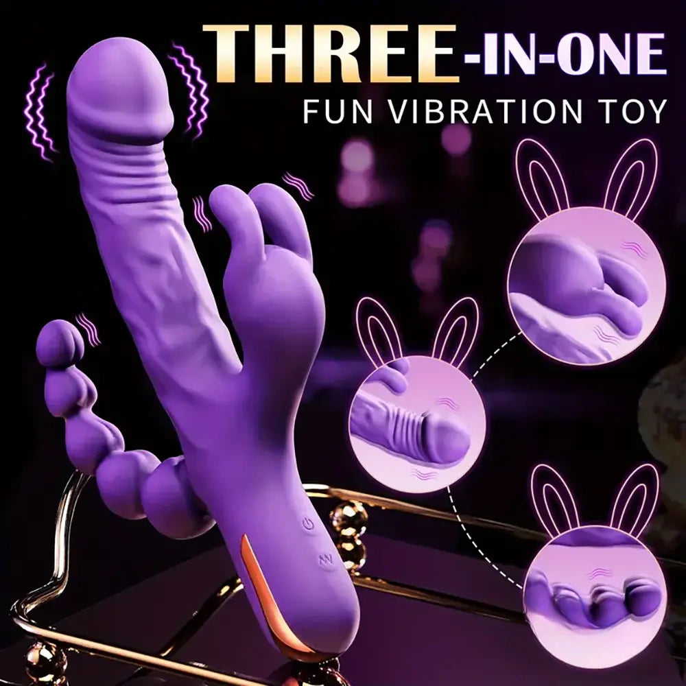 9.5in Silicone 3in1 Soft Vibrating Dildo Rabbit Vibrator For Women