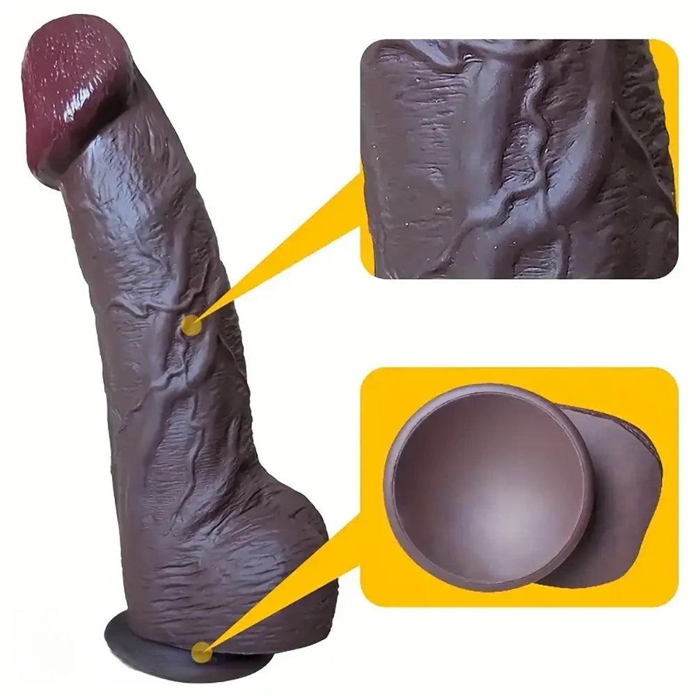 9.64in Ebony Real Large Dildo Silicone Soft Women Fake Penis Anal Sex Toy