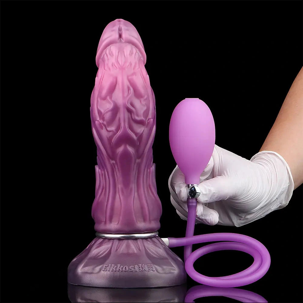 9.64in Squeezing Inflatable Alien Penis Fantasy Odd Silicone Dildo For Clit