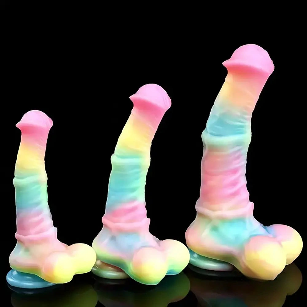 9.65in 11.02in 12.6in Rainbow Luminous Large Horse Silicone Soft Dildo