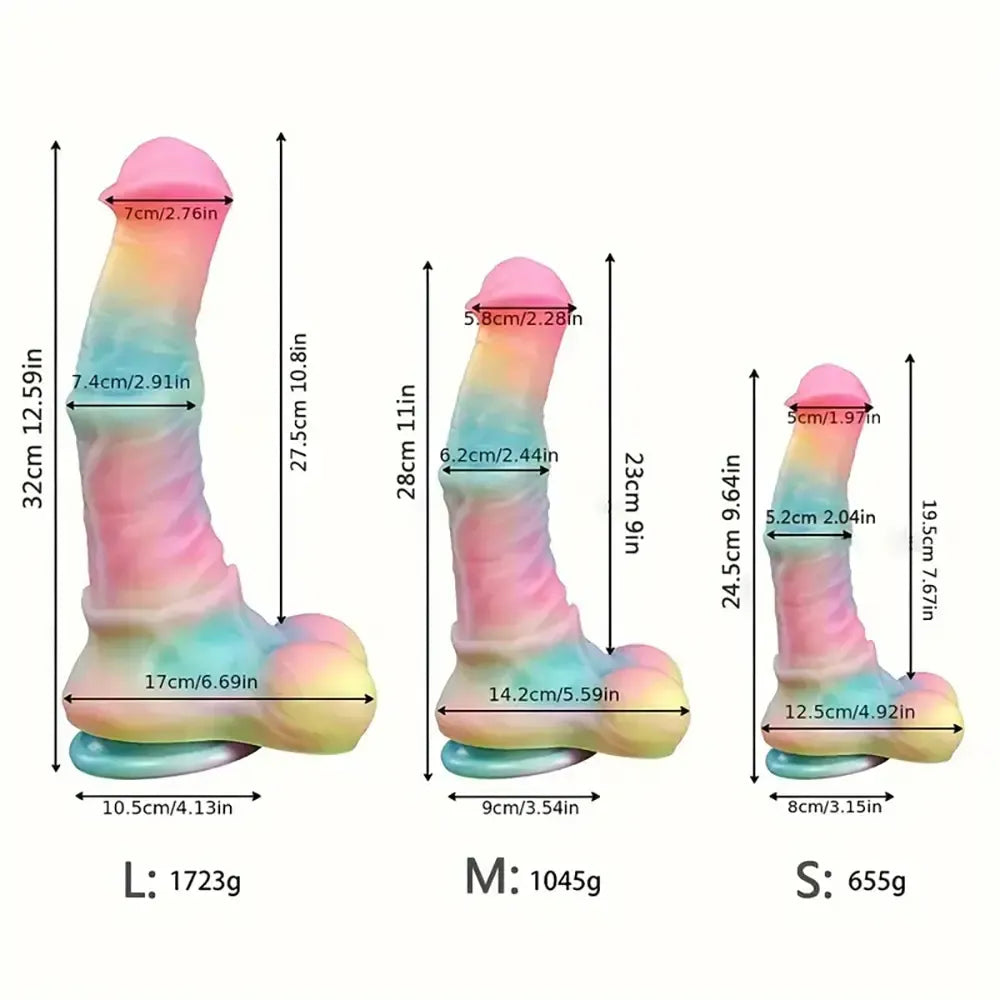 9.65in 11.02in 12.6in Rainbow Luminous Large Horse Silicone Soft Dildo