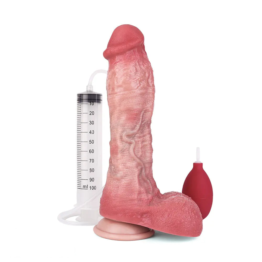 9.65in Dual Density Silicone Ejaculating Dildo Cock Tool For Jerking Off