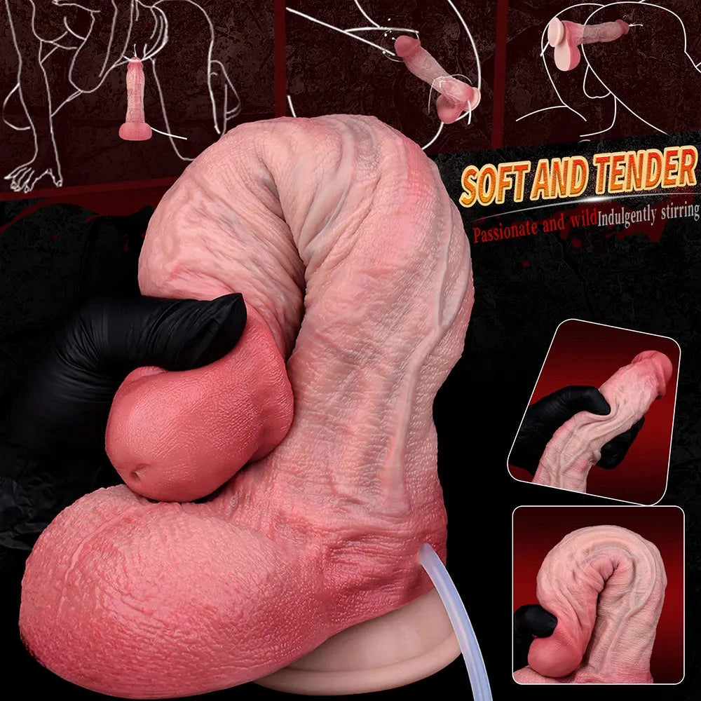 9.65in Dual Density Silicone Ejaculating Dildo Cock Tool For Jerking Off