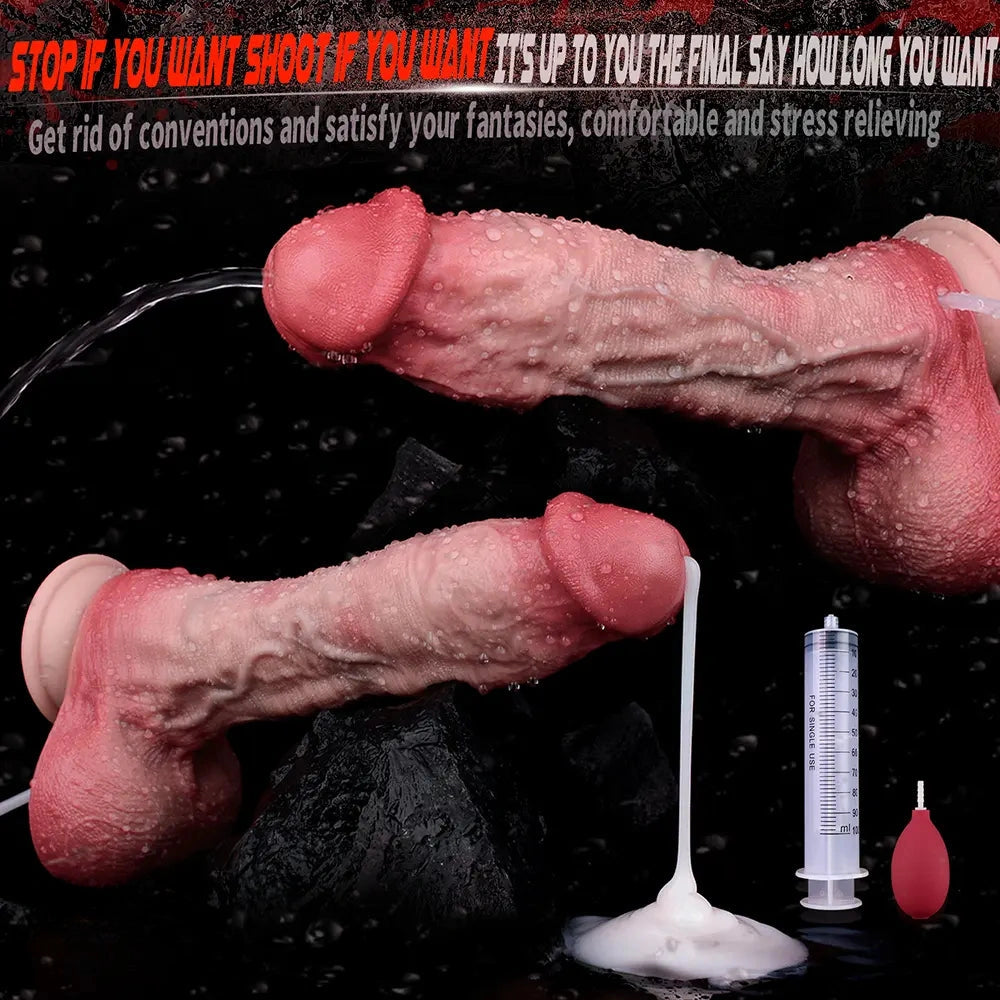 9.65in Dual Density Silicone Ejaculating Dildo Cock Tool For Jerking Off