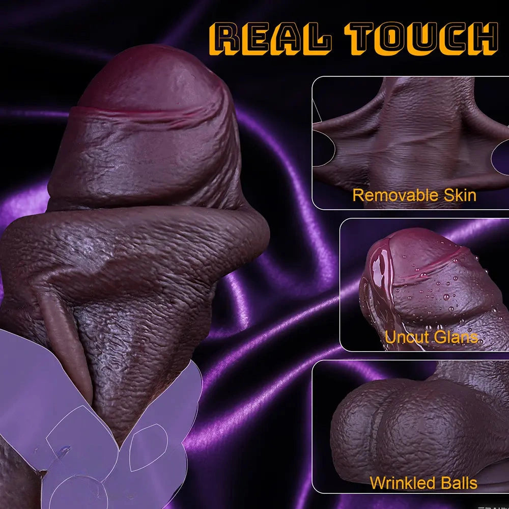 9.65in Foreskin Uncut Ultra-realistic Dual-Density Liquid Silicone Dildo
