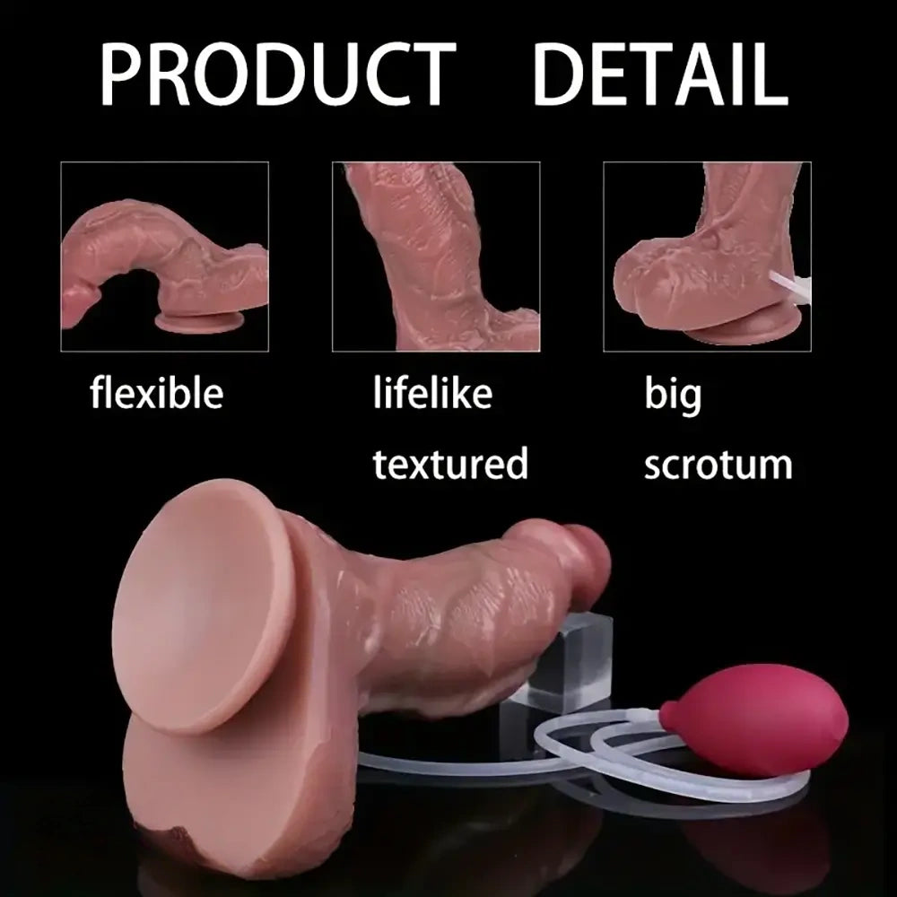 9.65in Lifelike Squirt Realistic Silicone Soft Textured Grip Dildo
