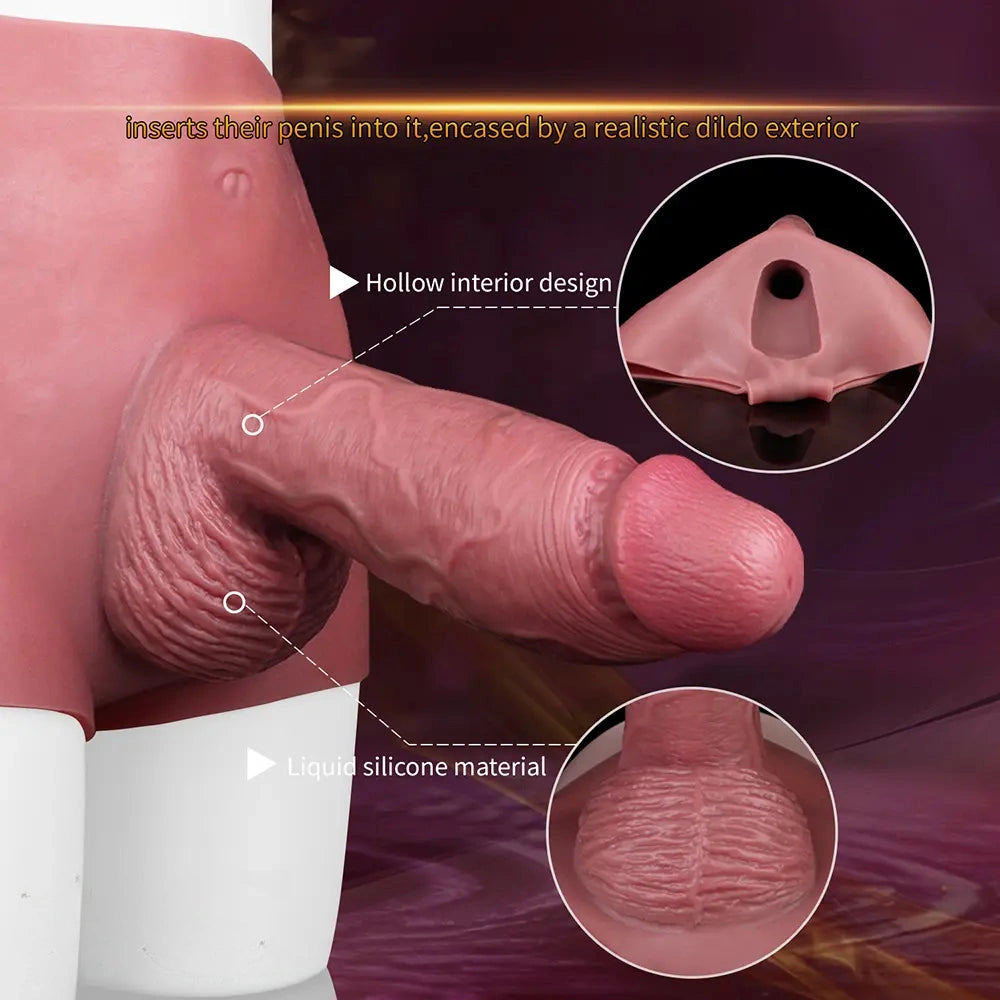 9.6in Hollow Leather Pants Strap on Dildo Liquid Silicone Dildo Sex Toy