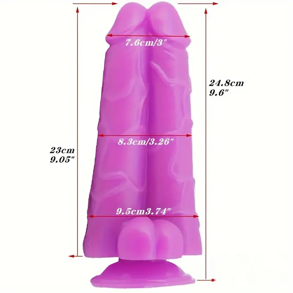 9.6in Realistic Penis Double Penetration Dildo With Ribbed Man Testis