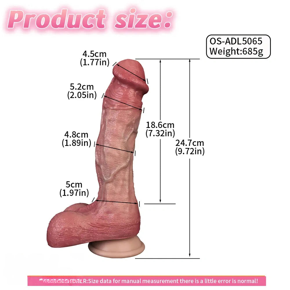 9.72in Double-layer Liquid Silicone Skin-like Soft Big Real Dildo For Women