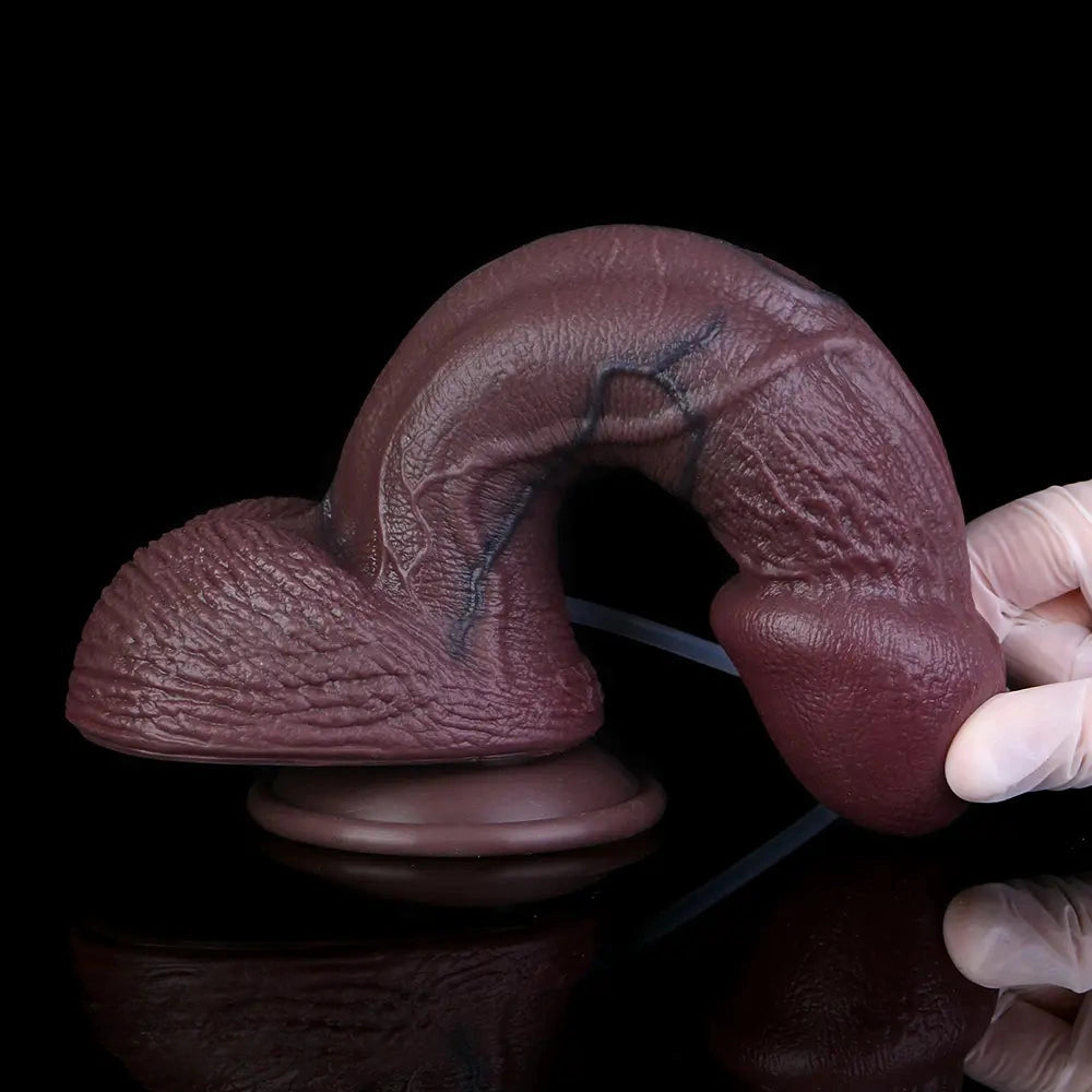 9.72in Manual Male and Female Dual Density Silicone Ejaculating Dildo